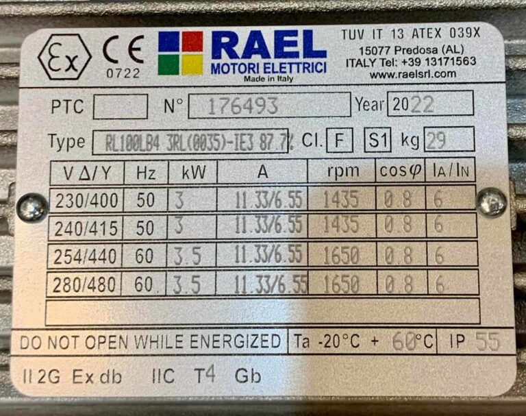 الکتروموتور ۳ کیلووات ۱۵۰۰ دور سه‌فاز ضد انفجار (Ex) RAEL